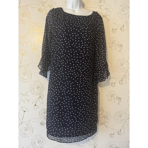 Karl Lagerfeld Dress Size 8 Ruffle Sheath Navy Blue White Polka Dot 051 NWT - Picture 1 of 9